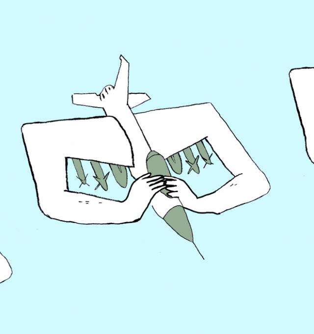 cartoon drie F16s die niet horen zien of spreken